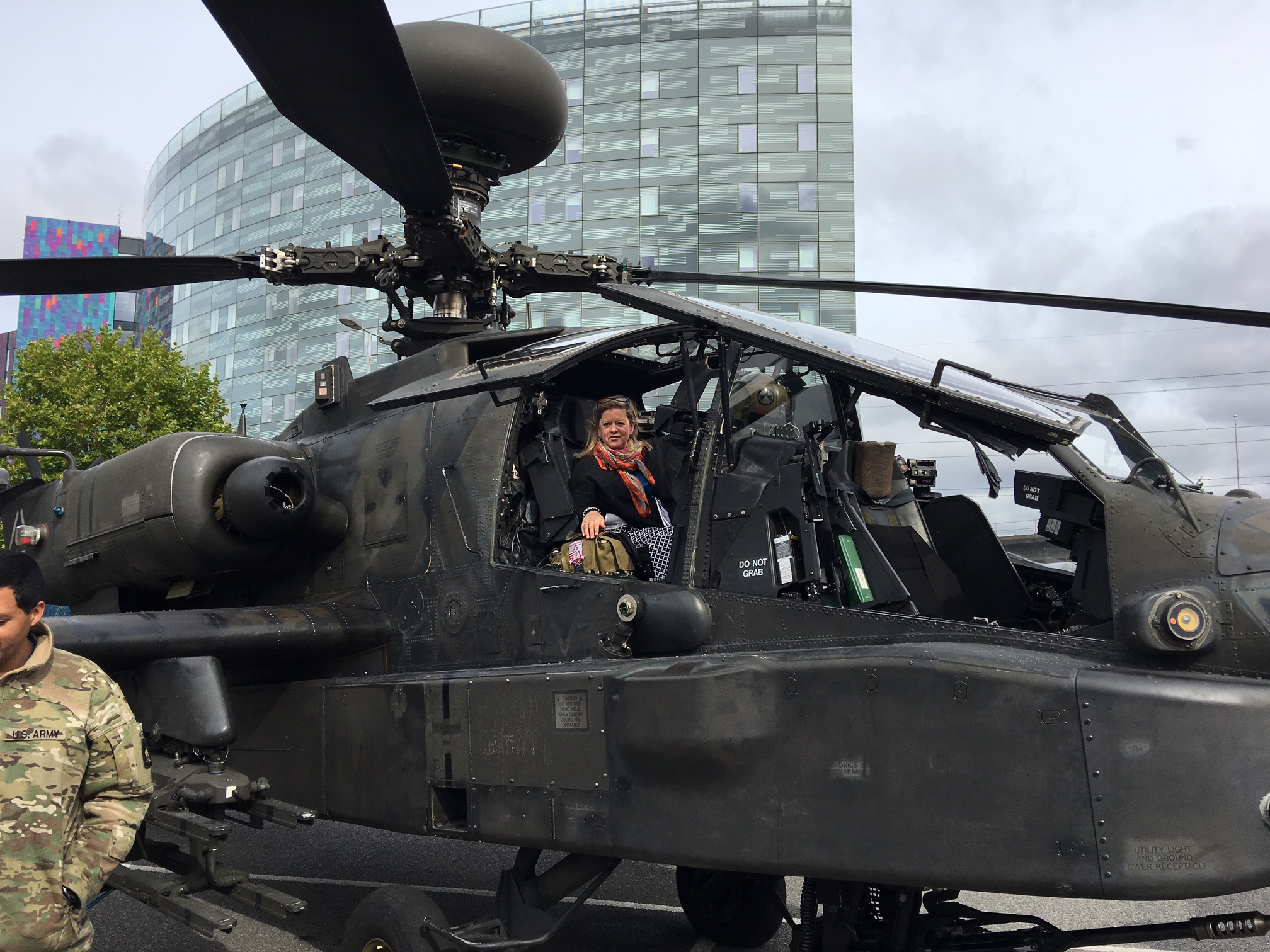 Julie in a helicopter
